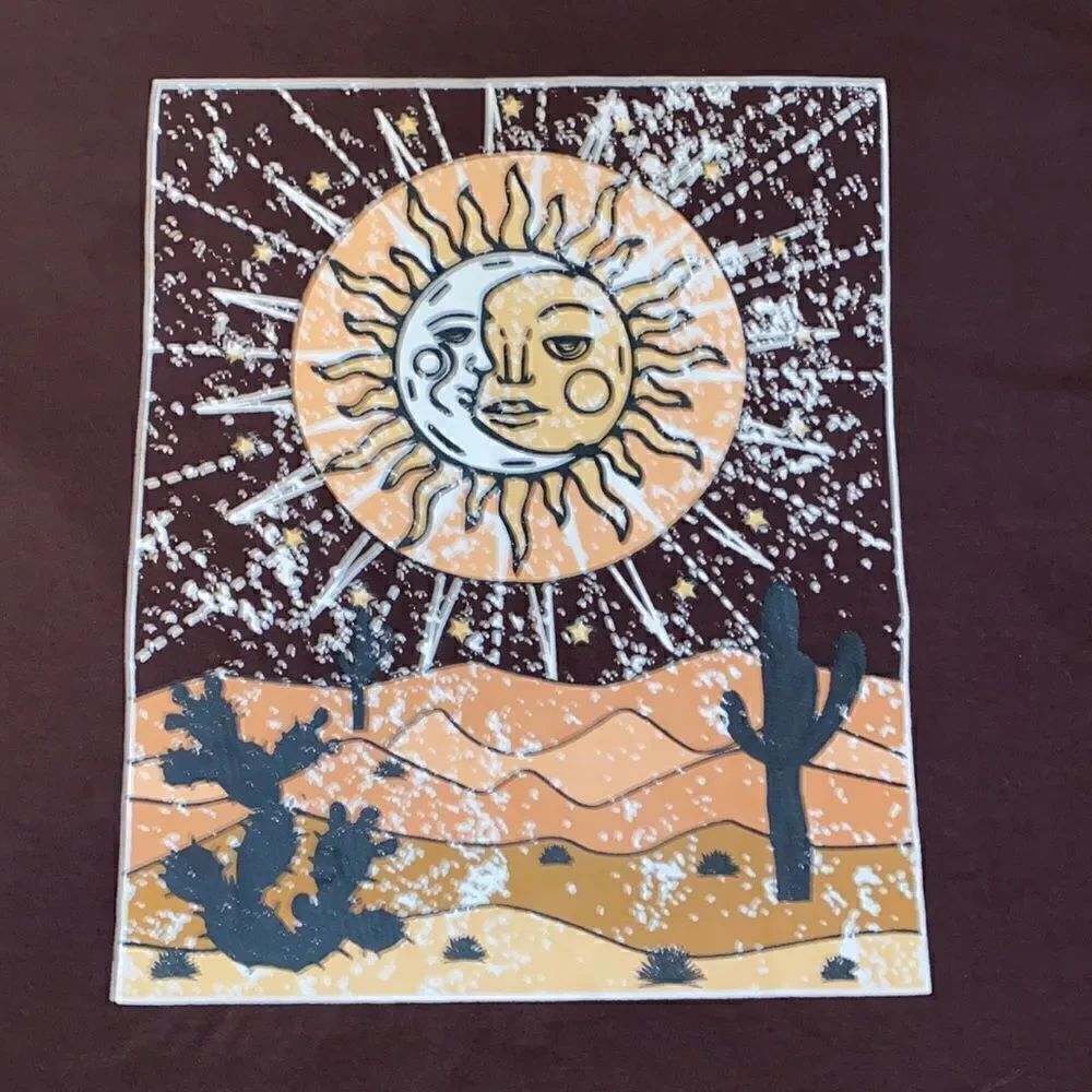Shein Curve Desert Sun Moon Brown Tee Shirt Size 1XL
